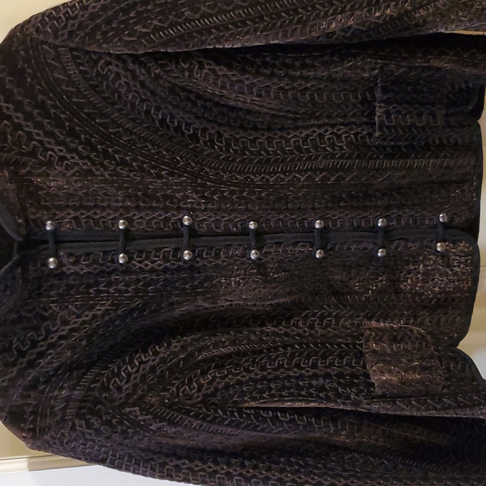 PRICE DROP Elie Tahari Fully Embroidered Jacket Brown Silk Over Velveteen SZ XL